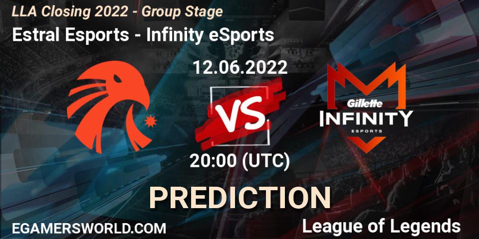 Estral Esports contre Infinity eSports : prédiction de match. 12.06.2022 at 20:00. LoL, LLA Closing 2022 - Group Stage