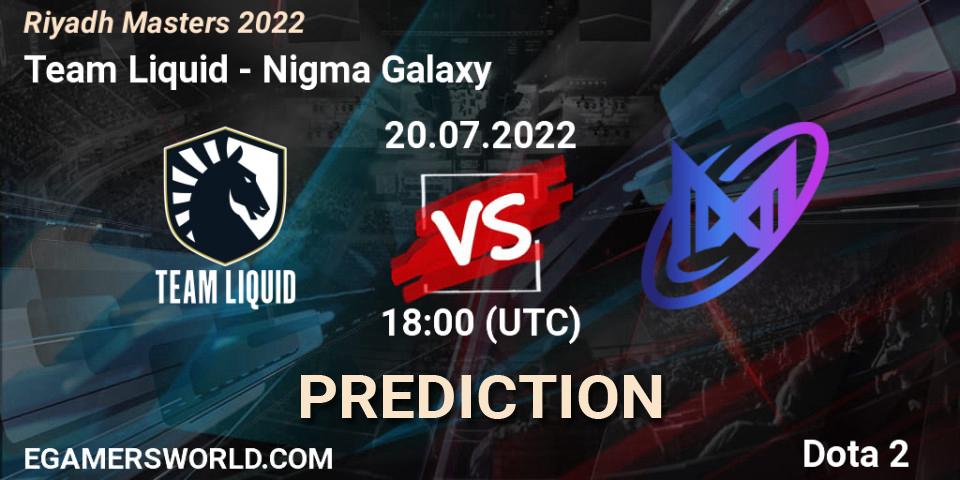 Team Liquid contre Nigma Galaxy : prédiction de match. 20.07.2022 at 18:00. Dota 2, Riyadh Masters 2022