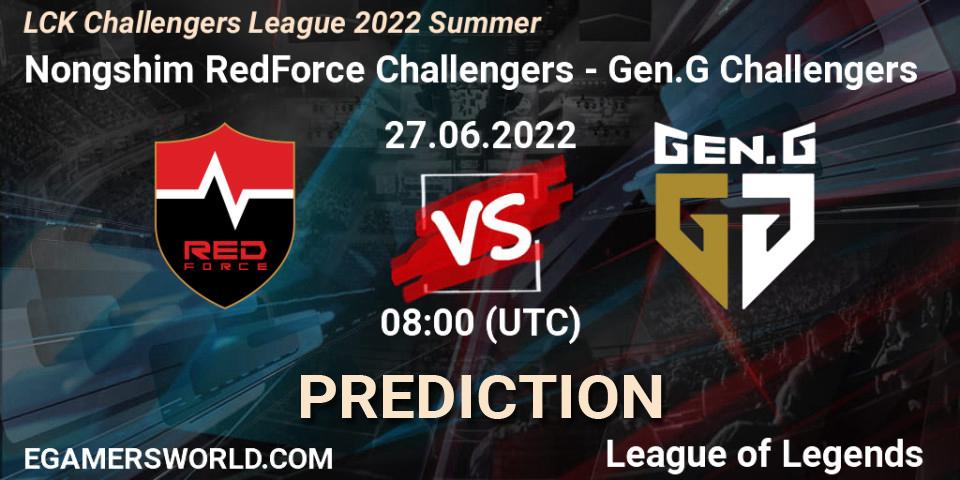 Nongshim RedForce Challengers contre Gen.G Challengers : prédiction de match. 27.06.2022 at 08:00. LoL, LCK Challengers League 2022 Summer
