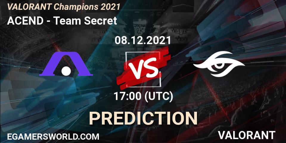 ACEND contre Team Secret : prédiction de match. 08.12.2021 at 17:00. VALORANT, VALORANT Champions 2021