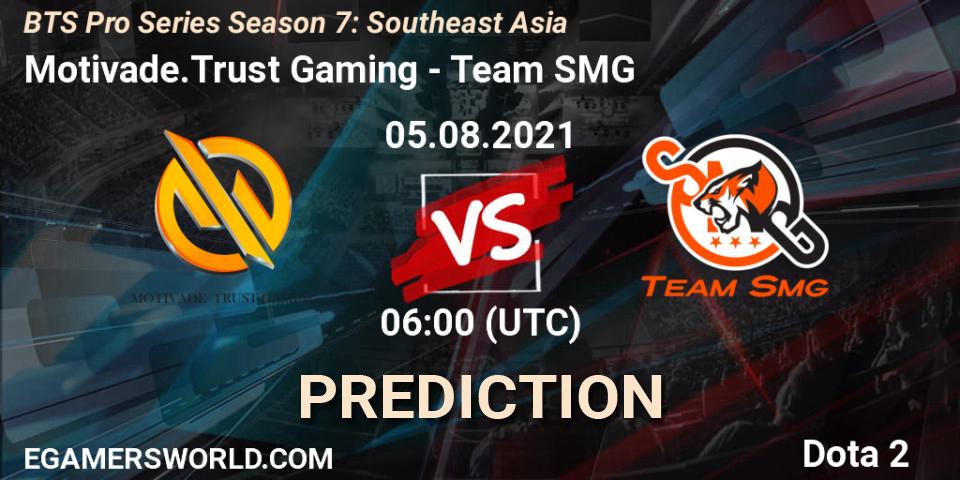 Motivade.Trust Gaming contre Team SMG : prédiction de match. 05.08.2021 at 06:00. Dota 2, BTS Pro Series Season 7: Southeast Asia