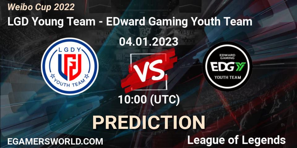 LGD Young Team contre EDward Gaming Youth Team : prédiction de match. 04.01.2023 at 10:00. LoL, Weibo Cup 2022