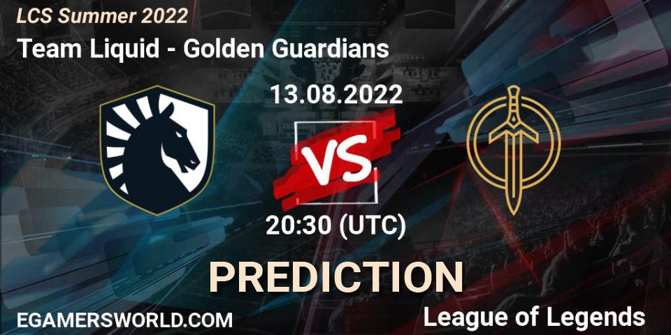 Team Liquid contre Golden Guardians : prédiction de match. 13.08.22. LoL, LCS Summer 2022