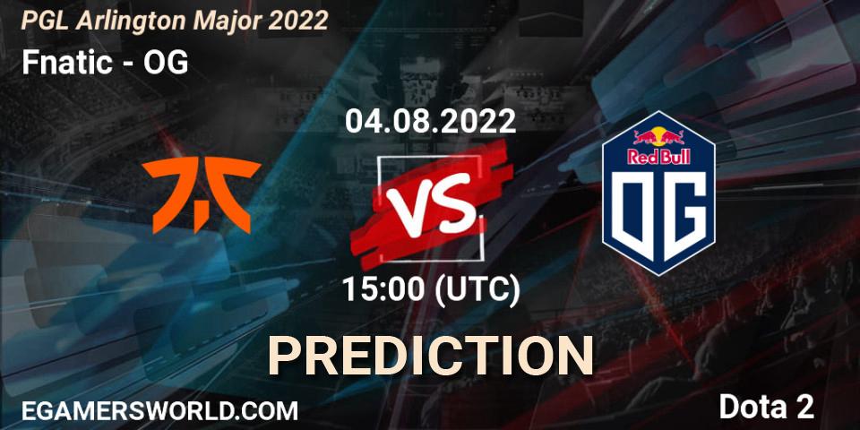 Fnatic contre OG : prédiction de match. 04.08.2022 at 15:08. Dota 2, PGL Arlington Major 2022 - Group Stage