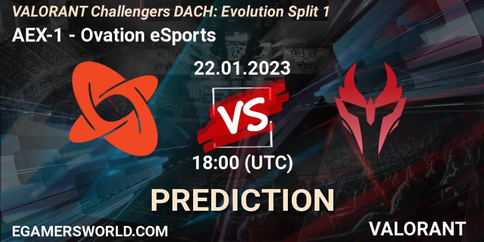 AEX-1 contre Ovation eSports : prédiction de match. 22.01.2023 at 18:00. VALORANT, VALORANT Challengers 2023 DACH: Evolution Split 1