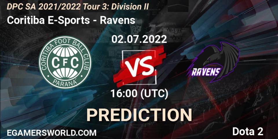 Coritiba E-Sports contre Ravens : prédiction de match. 02.07.2022 at 16:02. Dota 2, DPC SA 2021/2022 Tour 3: Division II