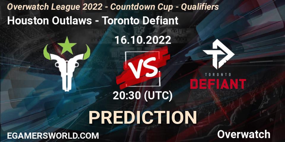Houston Outlaws contre Toronto Defiant : prédiction de match. 16.10.2022 at 20:30. Overwatch, Overwatch League 2022 - Countdown Cup - Qualifiers
