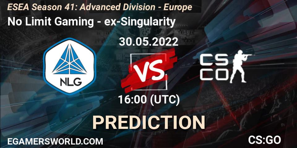 No Limit Gaming contre ex-Singularity : prédiction de match. 30.05.22. CS2 (CS:GO), ESEA Season 41: Advanced Division - Europe