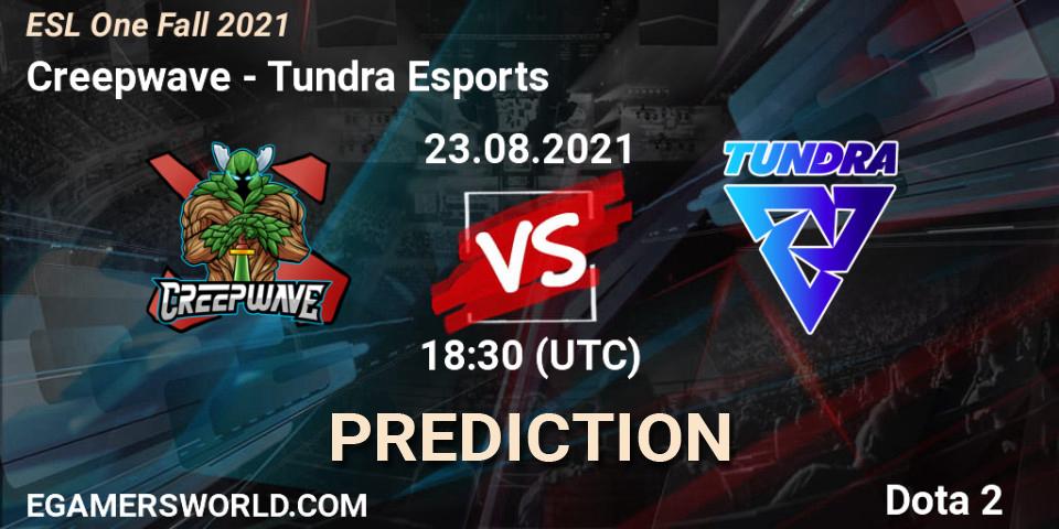 Creepwave contre Tundra Esports : prédiction de match. 24.08.2021 at 18:30. Dota 2, ESL One Fall 2021