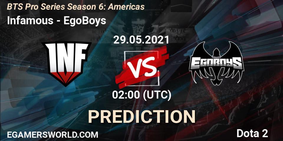 Infamous contre EgoBoys : prédiction de match. 29.05.21. Dota 2, BTS Pro Series Season 6: Americas