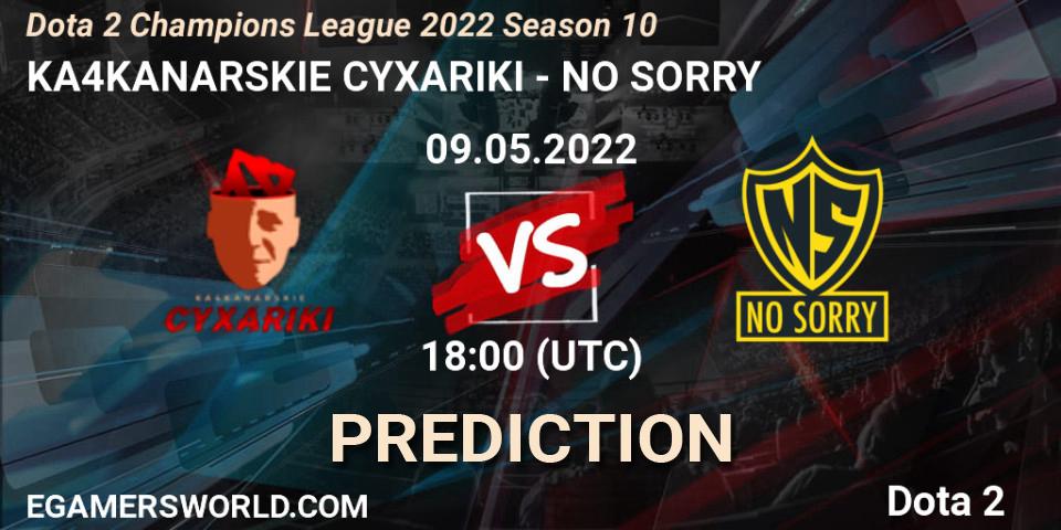KA4KANARSKIE CYXARIKI contre NO SORRY : prédiction de match. 09.05.2022 at 18:25. Dota 2, Dota 2 Champions League 2022 Season 10 