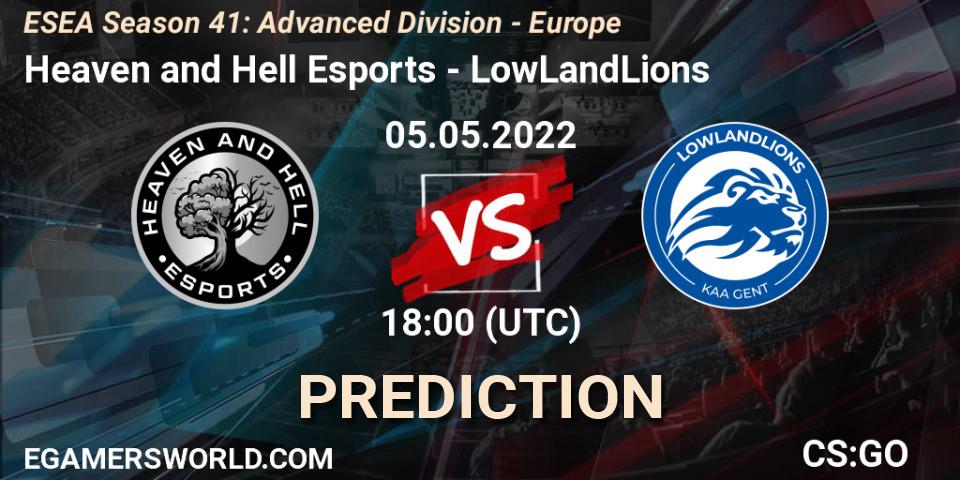 Heaven and Hell Esports contre LowLandLions : prédiction de match. 05.05.2022 at 18:00. Counter-Strike (CS2), ESEA Season 41: Advanced Division - Europe