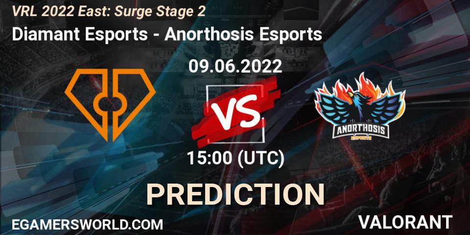 Diamant Esports contre Anorthosis Esports : prédiction de match. 09.06.2022 at 15:00. VALORANT, VRL 2022 East: Surge Stage 2