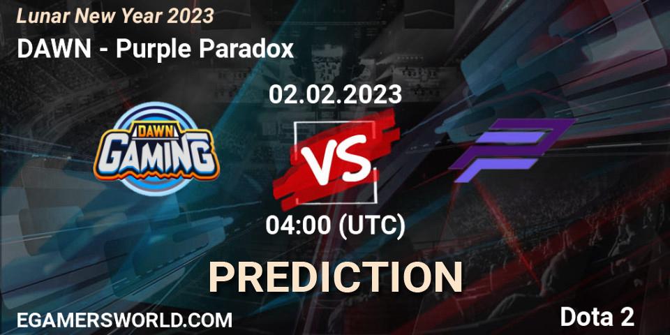 DAWN contre Purple Paradox : prédiction de match. 02.02.23. Dota 2, Lunar New Year 2023