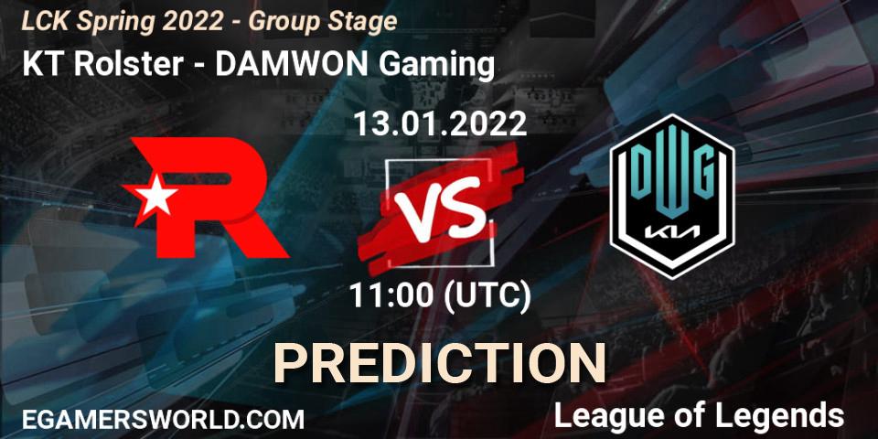 KT Rolster contre DAMWON Gaming : prédiction de match. 13.01.2022 at 11:45. LoL, LCK Spring 2022 - Group Stage
