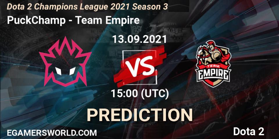 PuckChamp contre Team Empire : prédiction de match. 13.09.2021 at 15:01. Dota 2, Dota 2 Champions League 2021 Season 3