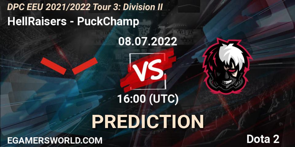 HellRaisers contre PuckChamp : prédiction de match. 08.07.2022 at 16:25. Dota 2, DPC EEU 2021/2022 Tour 3: Division II