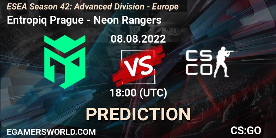 Entropiq Prague contre Neon Rangers : prédiction de match. 13.09.2022 at 14:00. Counter-Strike (CS2), ESEA Season 42: Advanced Division - Europe