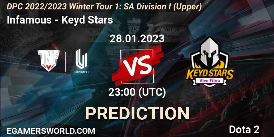 Infamous contre Keyd Stars : prédiction de match. 28.01.23. Dota 2, DPC 2022/2023 Winter Tour 1: SA Division I (Upper) 