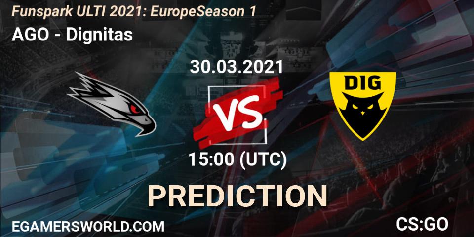 AGO contre Dignitas : prédiction de match. 30.03.2021 at 14:45. Counter-Strike (CS2), Funspark ULTI 2021: Europe Season 1