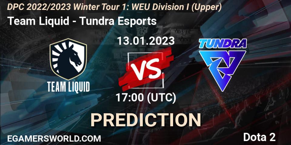 Team Liquid contre Tundra Esports : prédiction de match. 13.01.2023 at 16:55. Dota 2, DPC 2022/2023 Winter Tour 1: WEU Division I (Upper)