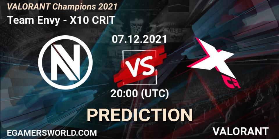 Team Envy contre X10 CRIT : prédiction de match. 07.12.2021 at 21:00. VALORANT, VALORANT Champions 2021