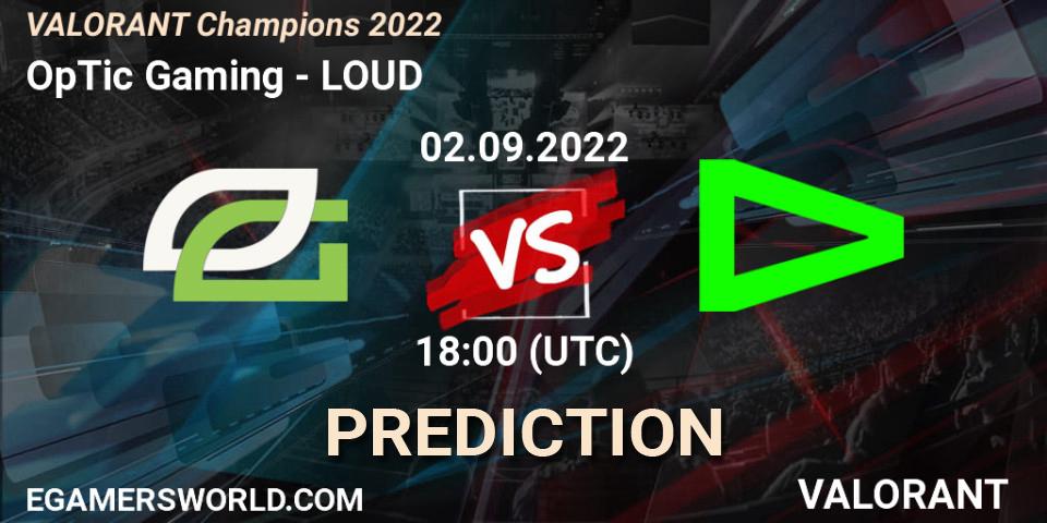 OpTic Gaming contre LOUD : prédiction de match. 02.09.2022 at 19:10. VALORANT, VALORANT Champions 2022