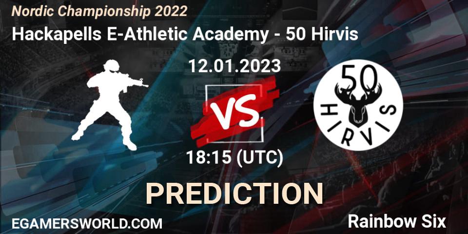 Hackapells E-Athletic Academy contre 50 Hirvis : prédiction de match. 12.01.2023 at 18:15. Rainbow Six, Nordic Championship 2022