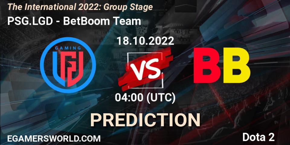 PSG.LGD contre BetBoom Team : prédiction de match. 18.10.2022 at 04:20. Dota 2, The International 2022: Group Stage