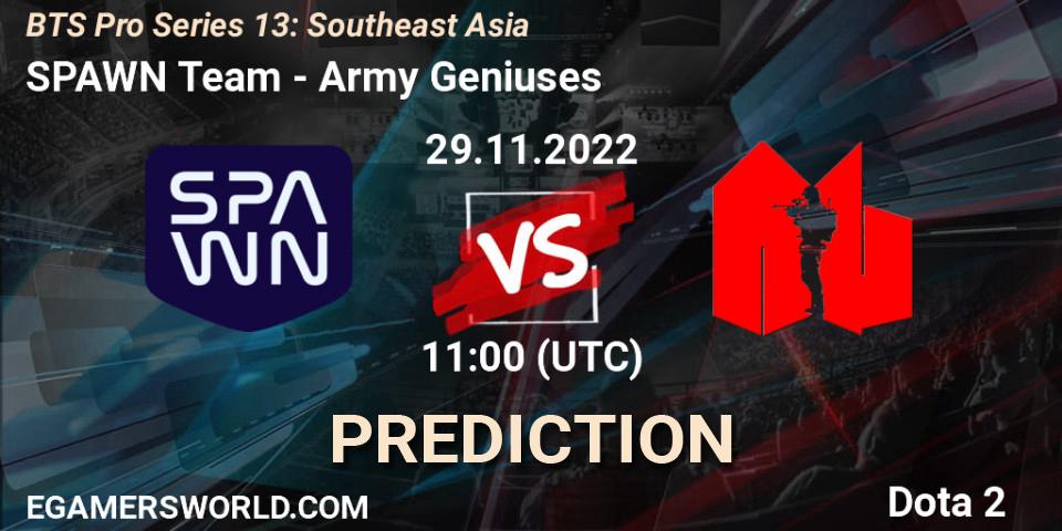 SPAWN Team contre Army Geniuses : prédiction de match. 26.11.22. Dota 2, BTS Pro Series 13: Southeast Asia