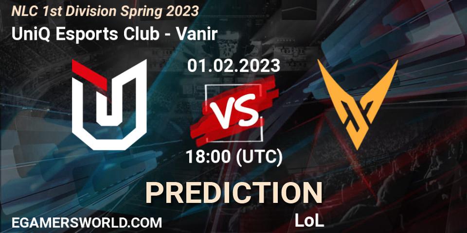 UniQ Esports Club contre Vanir : prédiction de match. 01.02.23. LoL, NLC 1st Division Spring 2023