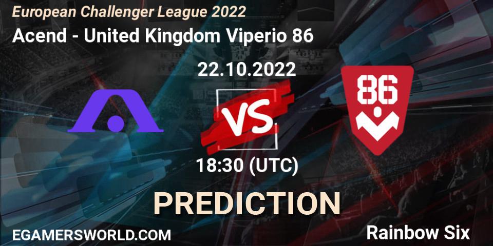 Acend contre United Kingdom Viperio 86 : prédiction de match. 22.10.2022 at 18:30. Rainbow Six, European Challenger League 2022