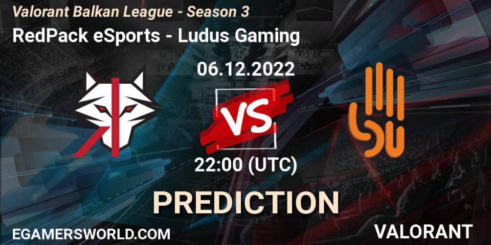 RedPack eSports contre Ludus Gaming : prédiction de match. 06.12.2022 at 22:00. VALORANT, Valorant Balkan League - Season 3