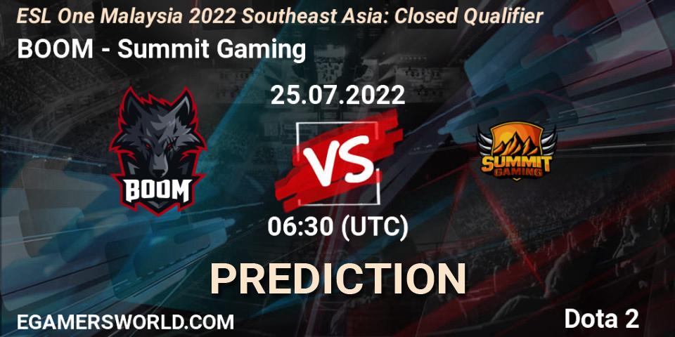 BOOM contre Summit Gaming : prédiction de match. 25.07.2022 at 07:05. Dota 2, ESL One Malaysia 2022 Southeast Asia: Closed Qualifier