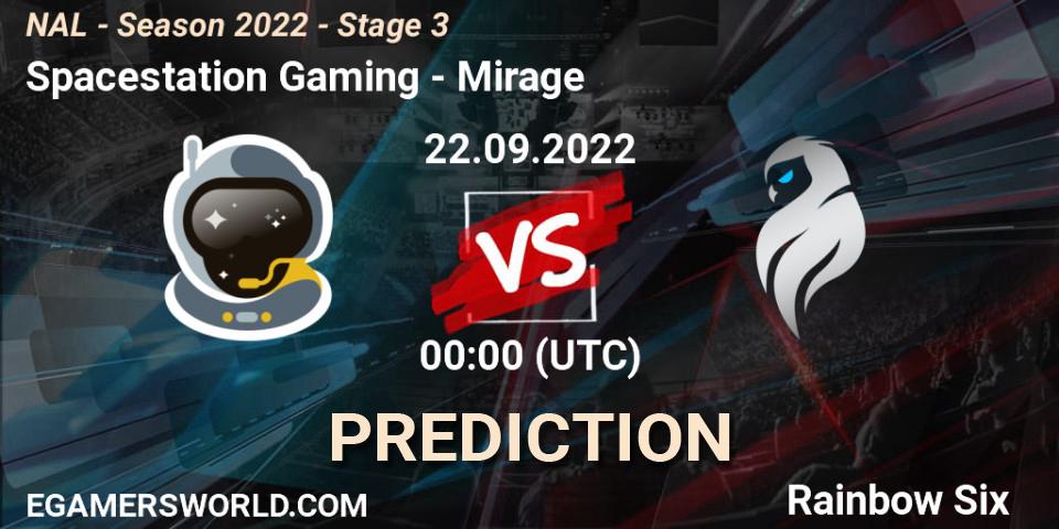 Spacestation Gaming contre Mirage : prédiction de match. 22.09.2022 at 00:00. Rainbow Six, NAL - Season 2022 - Stage 3