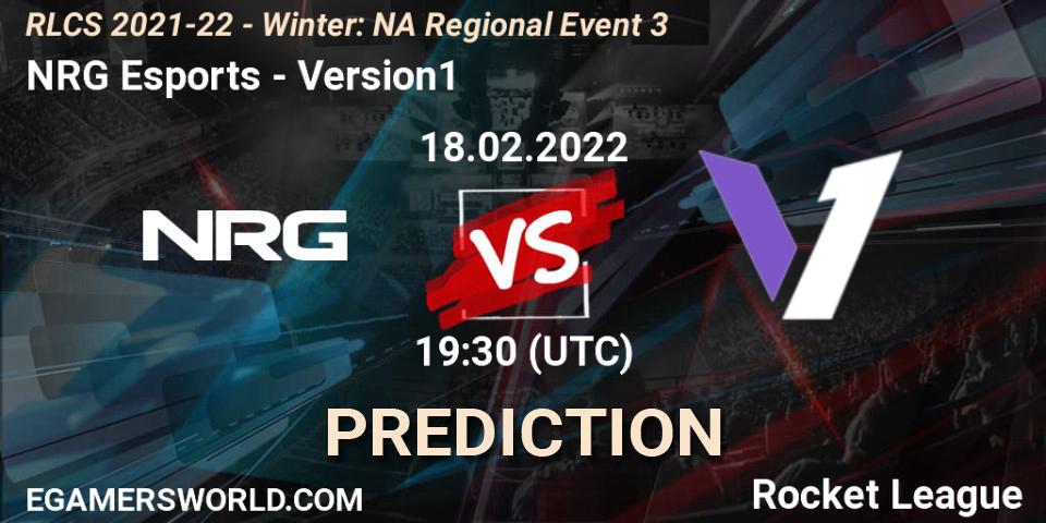 NRG Esports contre Version1 : prédiction de match. 18.02.2022 at 19:30. Rocket League, RLCS 2021-22 - Winter: NA Regional Event 3