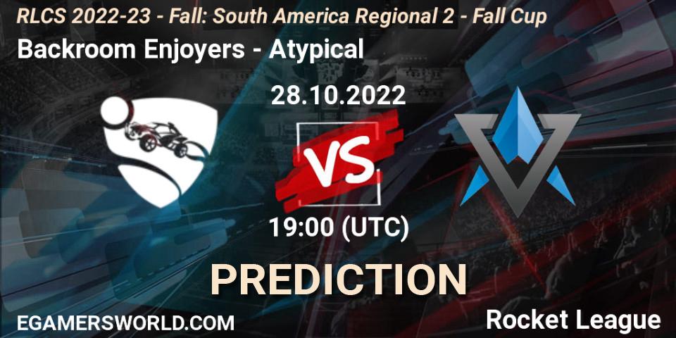 Backroom Enjoyers contre Atypical : prédiction de match. 28.10.2022 at 19:00. Rocket League, RLCS 2022-23 - Fall: South America Regional 2 - Fall Cup
