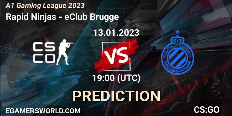 Rapid Ninjas contre eClub Brugge : prédiction de match. 13.01.2023 at 19:00. Counter-Strike (CS2), A1 Gaming League 2023