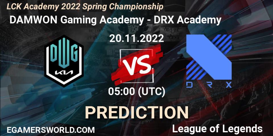  DAMWON Gaming Academy contre DRX Academy : prédiction de match. 20.11.2022 at 05:00. LoL, LCK Academy 2022 Spring Championship