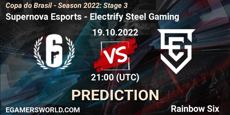 Supernova Esports contre Electrify Steel Gaming : prédiction de match. 19.10.2022 at 21:00. Rainbow Six, Copa do Brasil - Season 2022: Stage 3