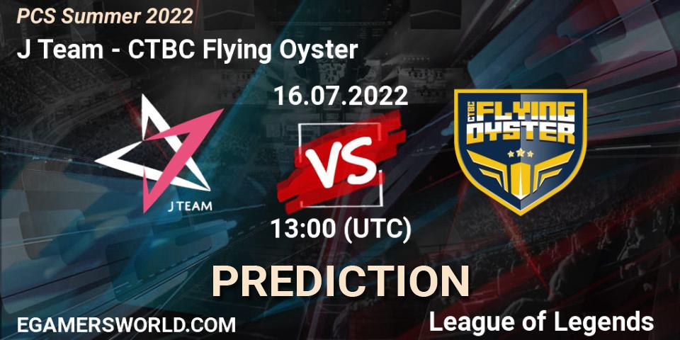 J Team contre CTBC Flying Oyster : prédiction de match. 16.07.2022 at 12:00. LoL, PCS Summer 2022