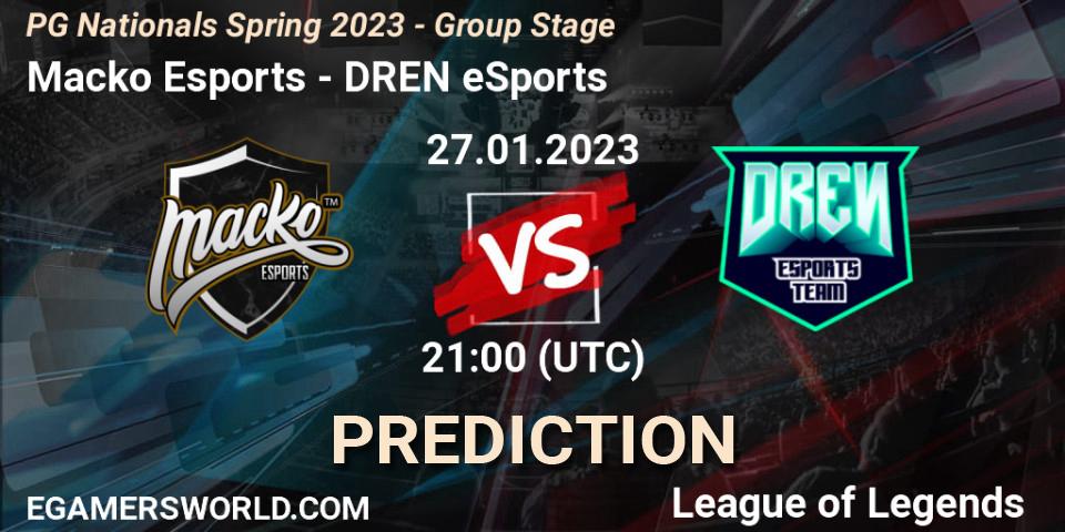Macko Esports contre DREN eSports : prédiction de match. 27.01.2023 at 21:00. LoL, PG Nationals Spring 2023 - Group Stage