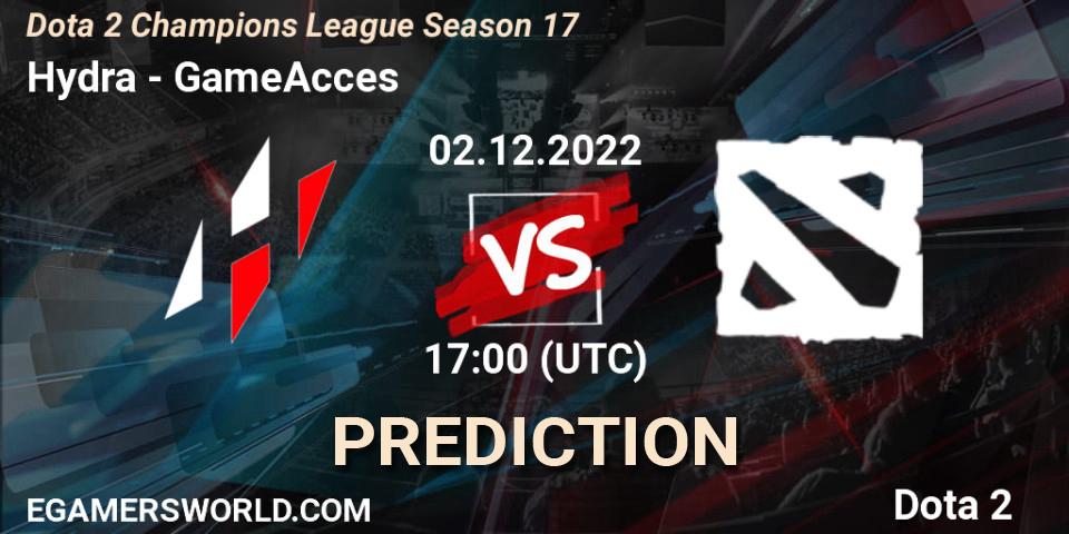 Hydra contre GameAcces : prédiction de match. 02.12.22. Dota 2, Dota 2 Champions League Season 17