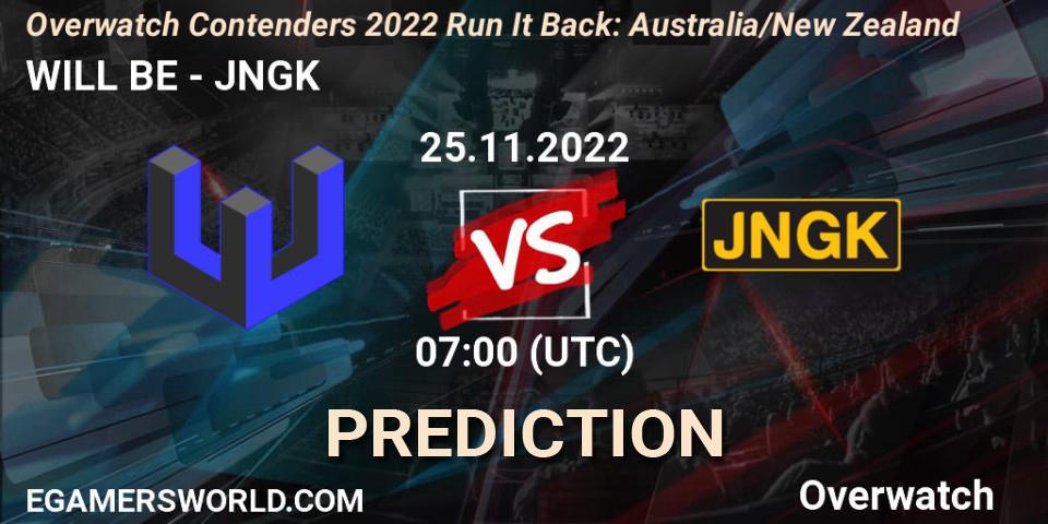 WILL BE contre JNGK : prédiction de match. 25.11.2022 at 07:00. Overwatch, Overwatch Contenders 2022 - Australia/New Zealand - November
