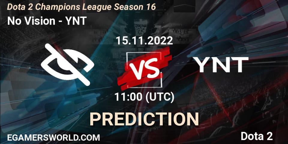 No Vision contre YNT : prédiction de match. 15.11.2022 at 11:03. Dota 2, Dota 2 Champions League Season 16