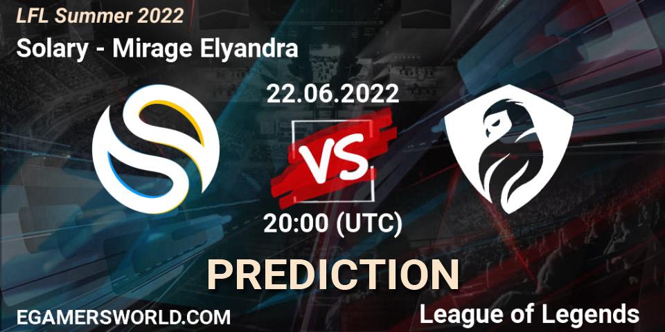 Solary contre Mirage Elyandra : prédiction de match. 22.06.2022 at 20:30. LoL, LFL Summer 2022