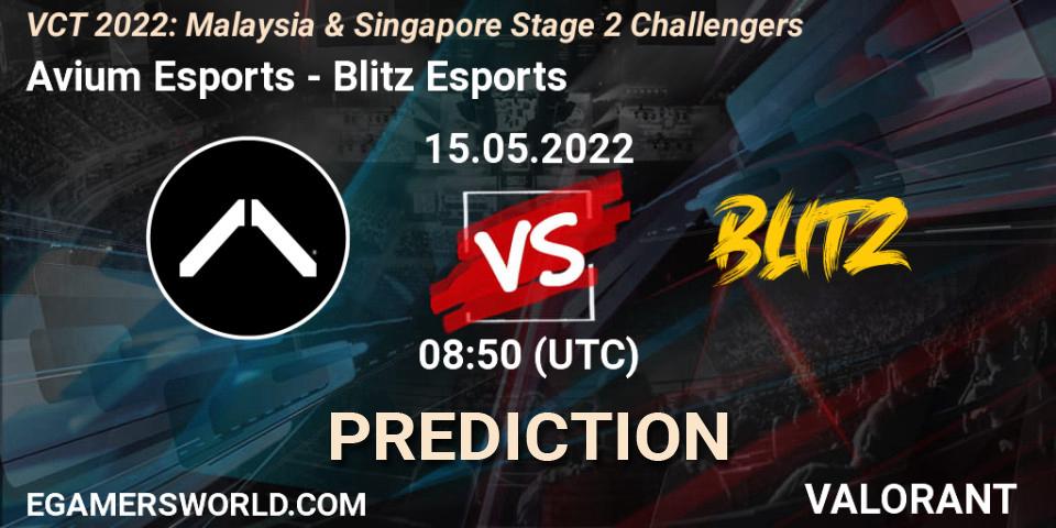 Avium Esports contre Blitz Esports : prédiction de match. 15.05.2022 at 08:50. VALORANT, VCT 2022: Malaysia & Singapore Stage 2 Challengers