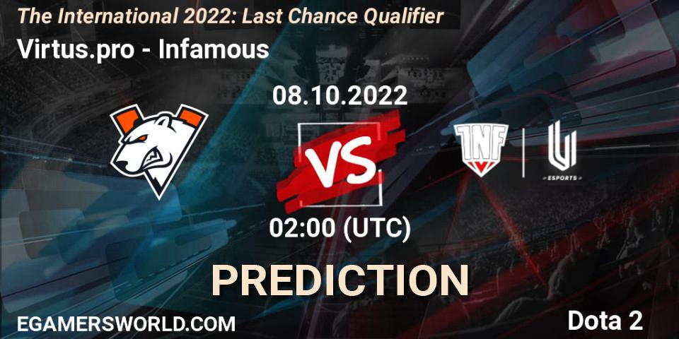 Virtus.pro contre Infamous : prédiction de match. 08.10.22. Dota 2, The International 2022: Last Chance Qualifier