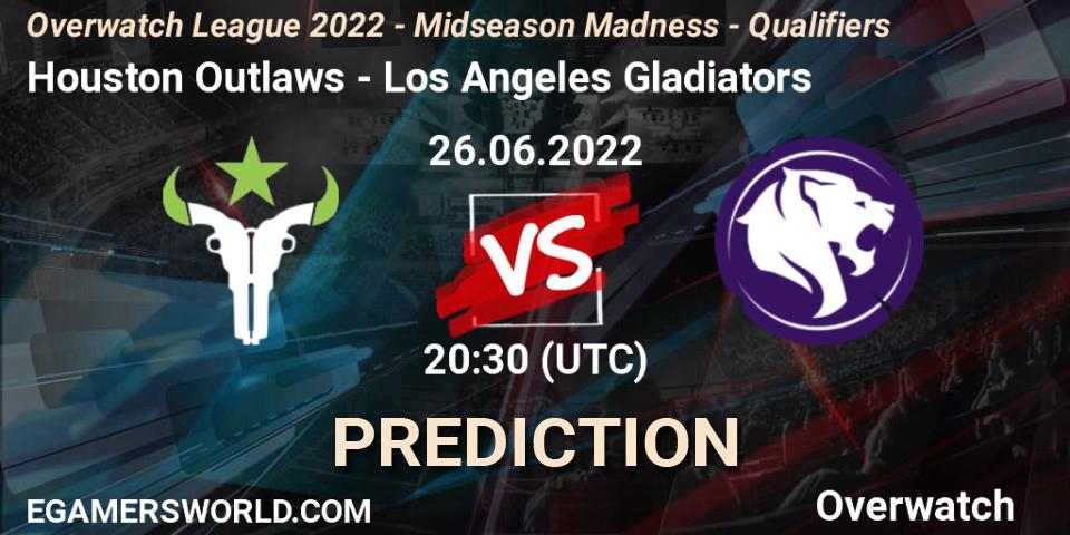 Houston Outlaws contre Los Angeles Gladiators : prédiction de match. 26.06.2022 at 20:30. Overwatch, Overwatch League 2022 - Midseason Madness - Qualifiers