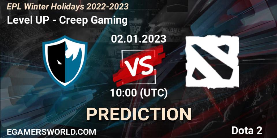 Level UP contre Creep Gaming : prédiction de match. 02.01.2023 at 10:12. Dota 2, EPL Winter Holidays 2022-2023